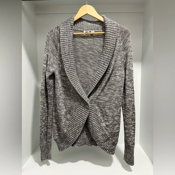 Roxy Marled Gray and White one button 100% cotton cardigan sweater womens size M - Picture 1 of 11